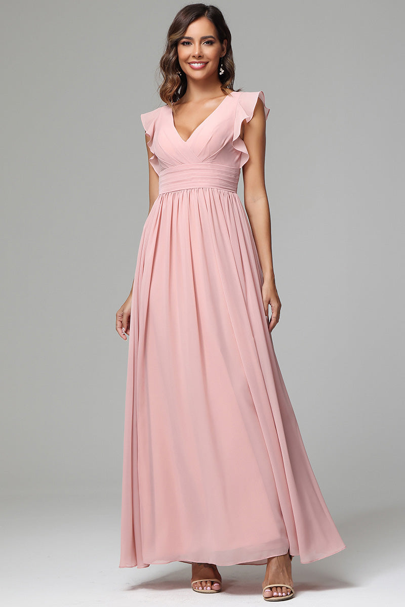 A-line Ruffle Sleeves Chiffon Bridesmaid Dresses