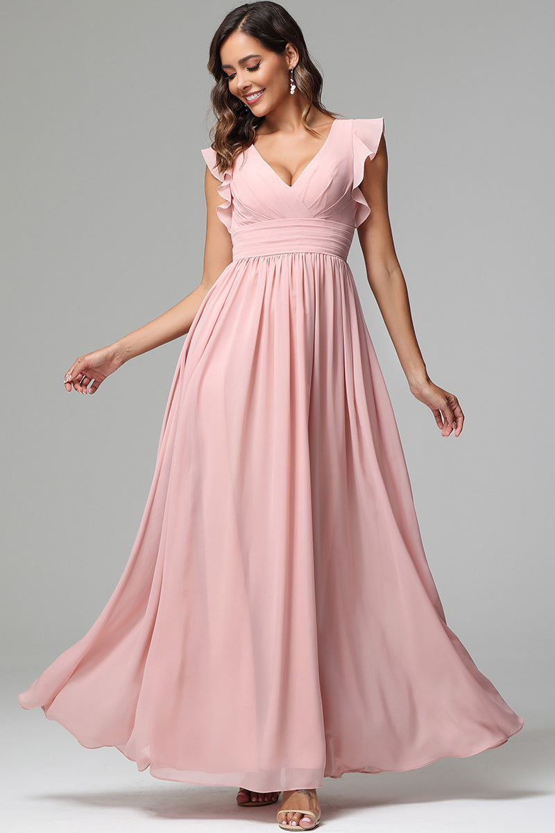 A-line Ruffle Sleeves Chiffon Bridesmaid Dresses