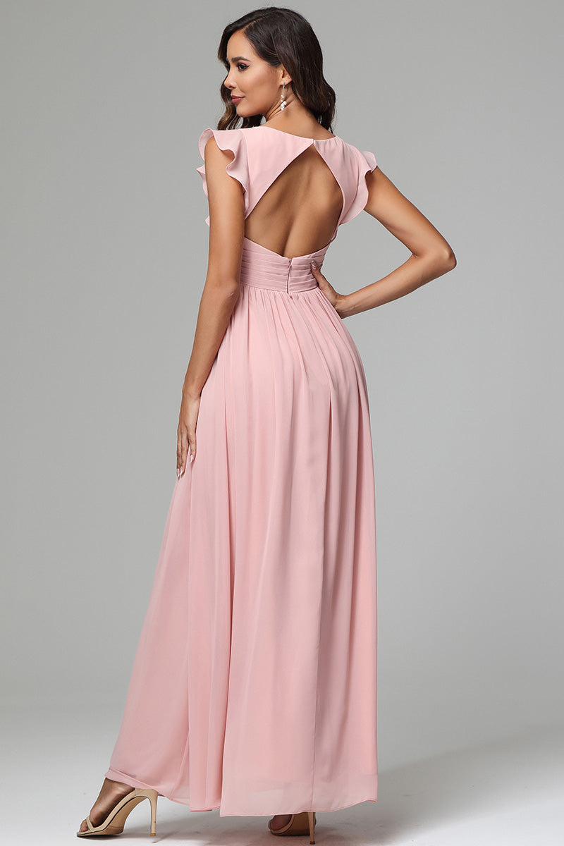 A-line Ruffle Sleeves Chiffon Bridesmaid Dresses