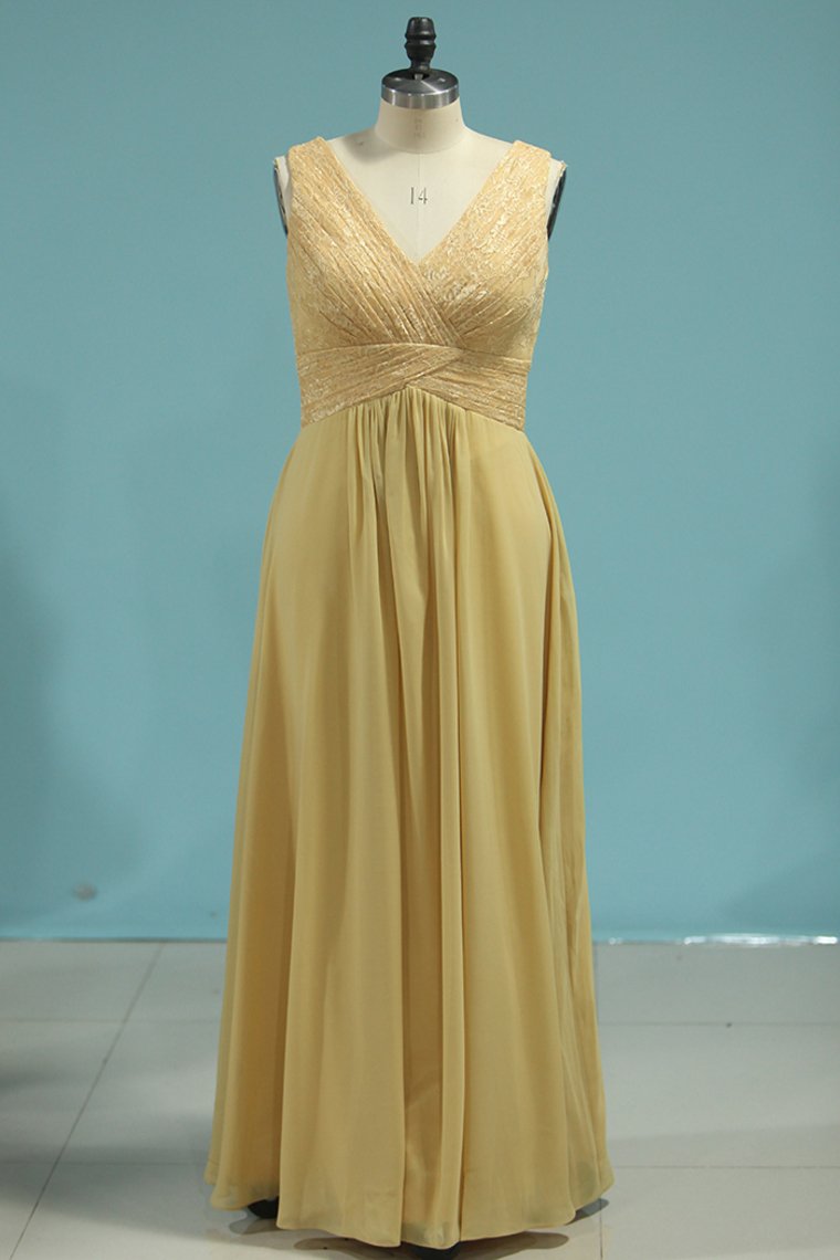 Chiffon V Neck A Line With Ruffles Floor Length Bridesmaid Dresses