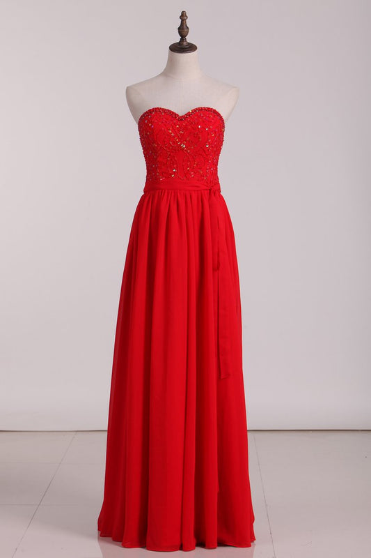 A Line Sweetheart Beaded Bodice Bridesmaid Dresses Chiffon Floor Length