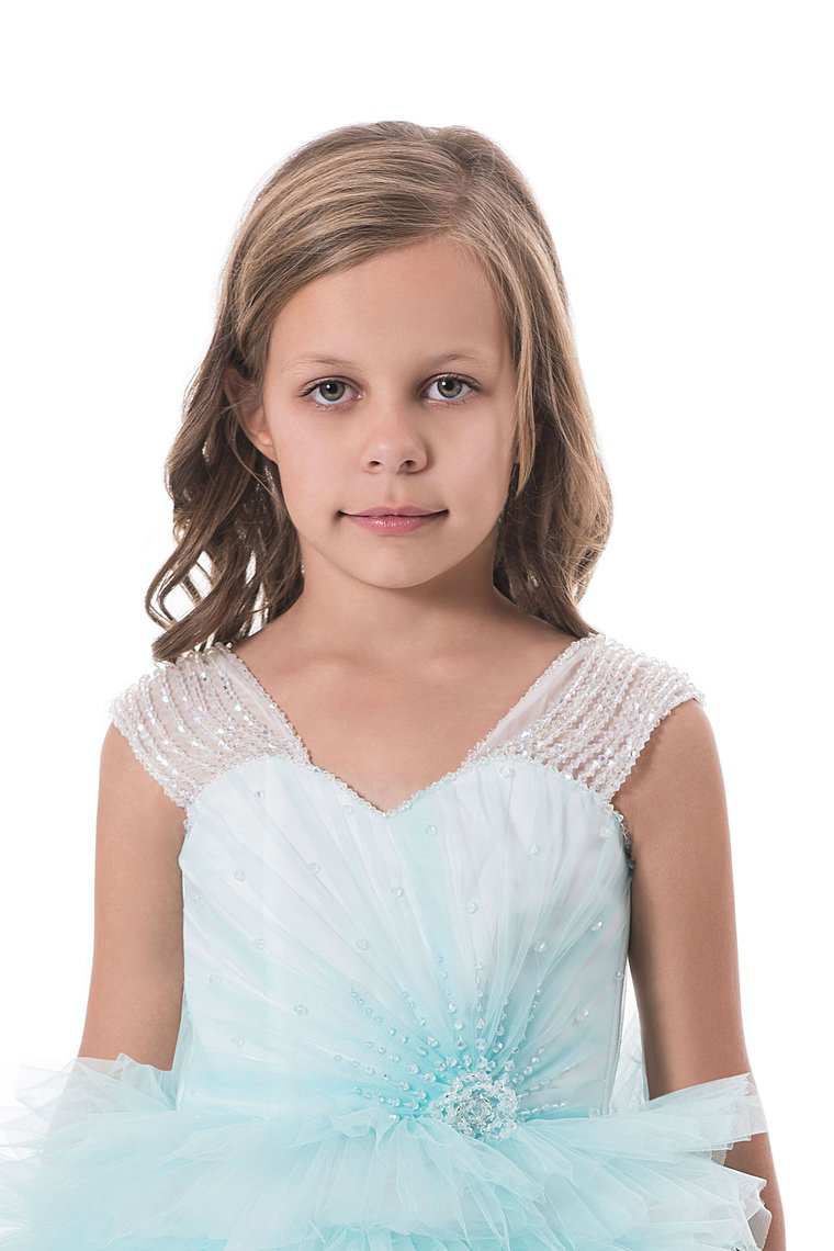 Tulle V Neck With Beading Flower Girl Dresses A Line Sweep Train