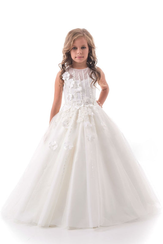 Flower Girl Dresses A Line Scoop Tulle With Beads And Handmade Flowers