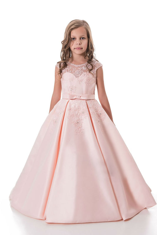 A Line Flower Girl Dresses Scoop Satin With Applique And Sash Floor Length