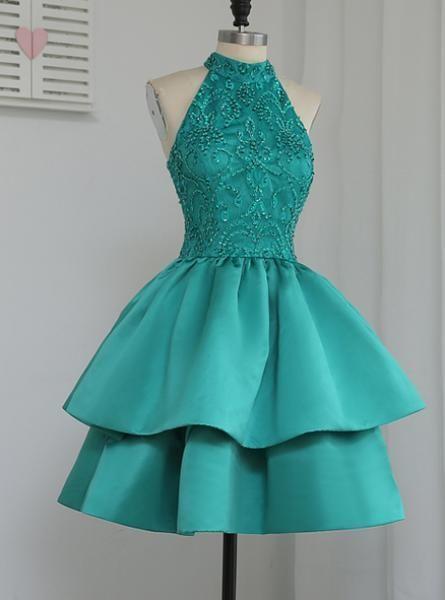 Luxurious Evening Dress Sexy Ball Gowns Custom Made New Fashion A-Line Ariel Homecoming Dresses Party Gowns Halter Green CD1288