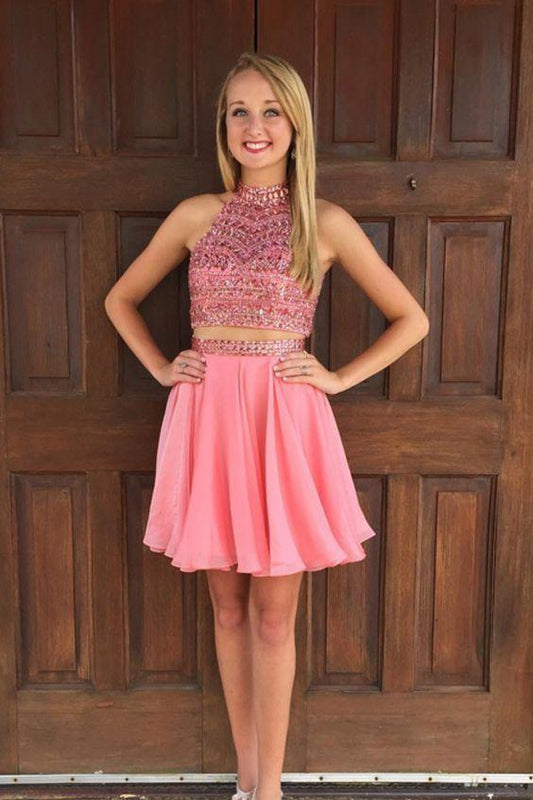 Homecoming Dresses Haylee Pink Two High-Necked Mini Skirts Short Skirts CD14213