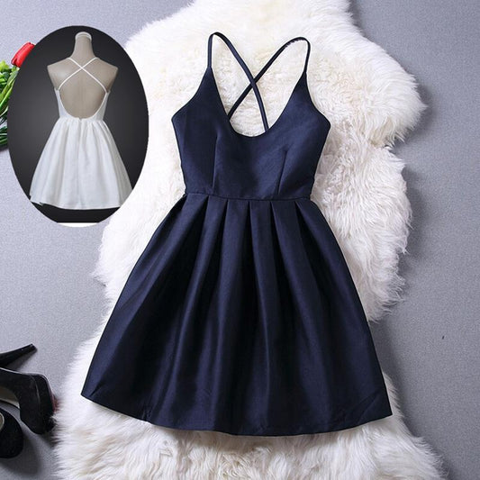 Lovey Blue Graduation Dresses Short Navy Homecoming Dresses Kristin Blue Women Dresses Cross Back Party Dresses Teen Formal Dresses CD15811