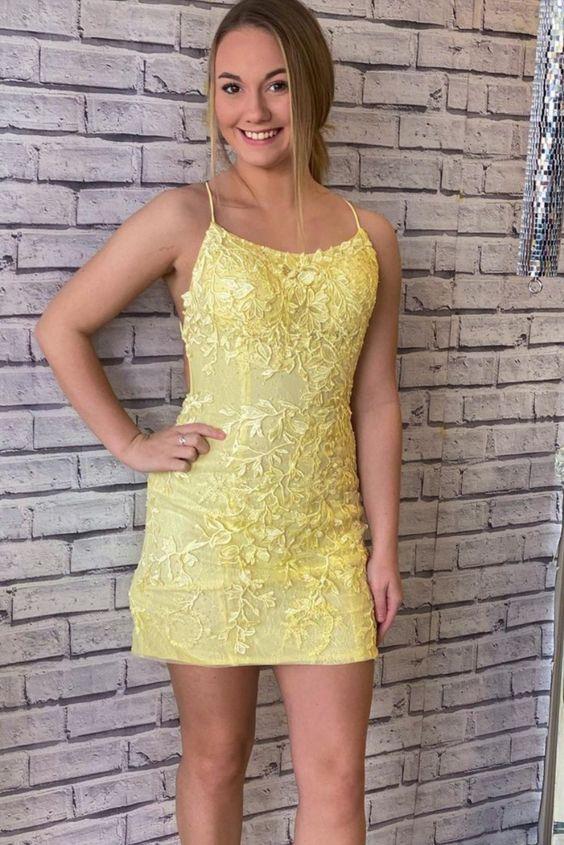 Yellow Party Dress Party Lace Homecoming Dresses Tessa Dresses CD17048