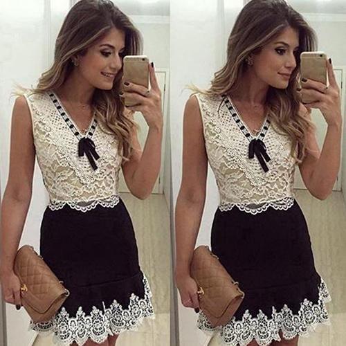 Womens Sexy Summer Patchwork Sleeveless Bowknot Party Mini Dress Homecoming Dresses Aryana Cocktail Lace CD22730