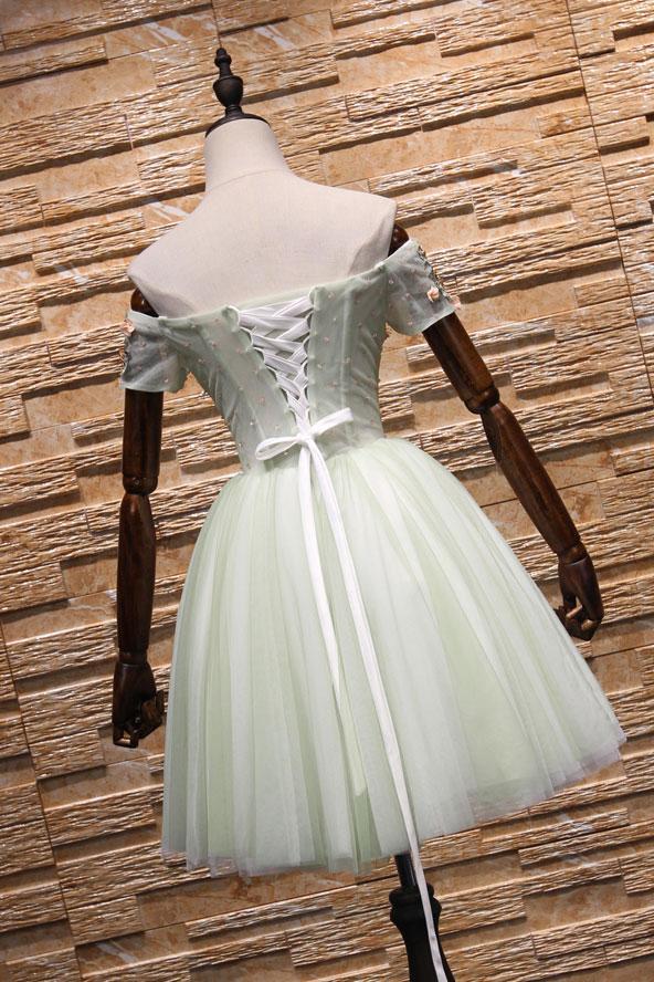 Light Mint Green Knee Length Floral Sweetheart Party Dress Tulle Short Homecoming Dresses Annabelle Lace CD22968