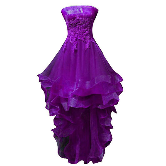 Sandy Homecoming Dresses Lace Purple Tulle With High Low Party Dress Formal Dress Purple CD23135