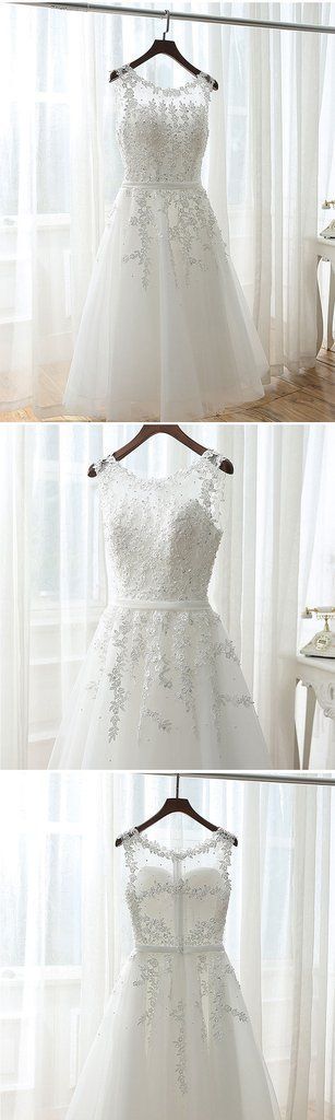 Homecoming Dresses Madeleine Lace Lovely Tea Length White Tulle And Round Neckline Party Dresses White Formal Dresses CD23697