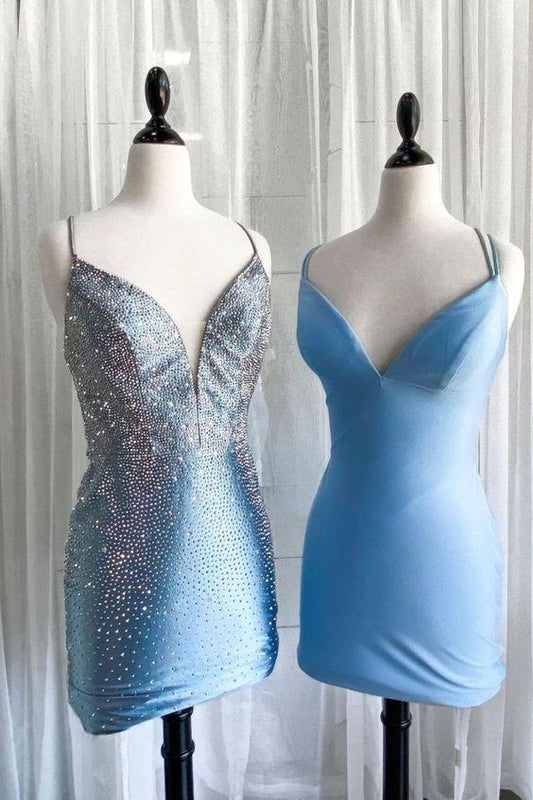 Beaded Blue Mini Party Dress Or Tight Light Blue Mini Party Dress For Alexis Homecoming Dresses Your Dance CD24385