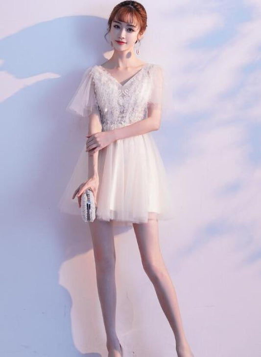 Short Lovely Tulle And Mini Homecoming Dresses Lace Ivory Meg Short Party Dress Graduation Dress CD24555