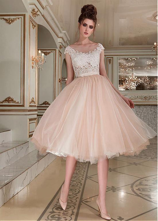 Fantastic Tulle Bateau Neckline Ava Homecoming Dresses Lace Tea-Length Ball Gown With Beaded Appliques CD2663