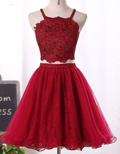 Wine Red Two Piece Homecoming Dresses Lace Denise Tulle And Lovely Party Dresses 2024 CD2713