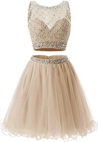 Short Juniors Two Piece Dress Short Tulle Homecoming Dresses A Line Cierra Beaded Sequins Party Dresses CD3927