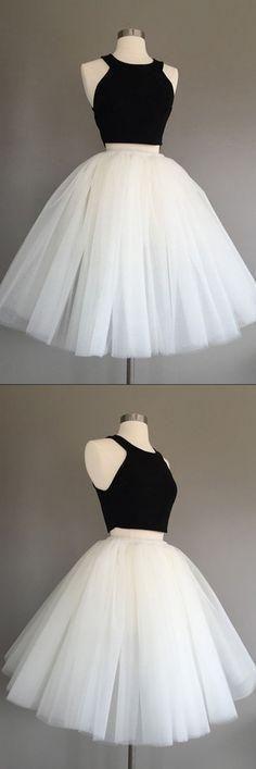 Tulle Halter Knee-Length Two Piece Sleeveless Homecoming Dresses Ivory Alexia CD4612