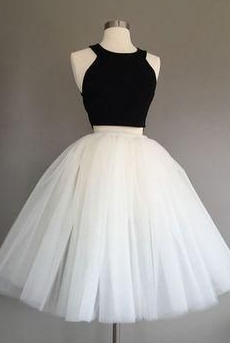 Tulle Halter Knee-Length Two Piece Sleeveless Homecoming Dresses Ivory Alexia CD4612