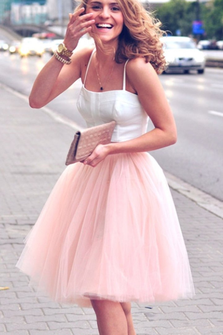 Spaghetti Straps Two Piece Kit Homecoming Dresses Pink Blush Short Party Dress CD47