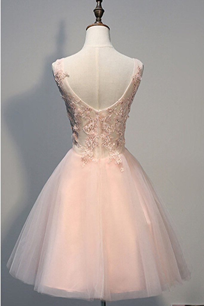 Cocktail Rory Lace Homecoming Dresses Pink Blush Beaded Backless V-Neck Sweet 16 Dress CD51