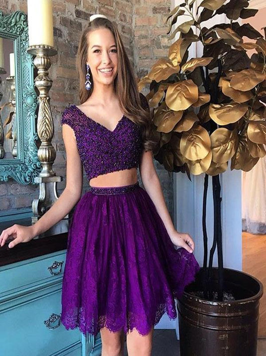 Sexy Cap Sleeves Cheap Short Kylee Homecoming Dresses Two Pieces CD71