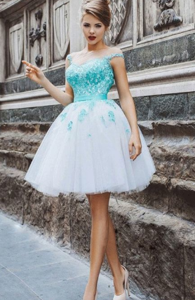 Jasmin Homecoming Dresses Lace A-Line Illusion Cap Sleeves Keyhole Back Up White Tulle With Green Appliques CD790