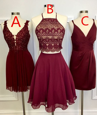 Two Piece Square Knee-Length Burgundy Homecoming Dresses Lace Michaelia With CD804