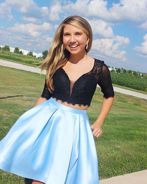 Two Piece Black And Homecoming Dresses Kayleigh Light Sky Blue Short CD9552