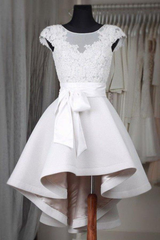 Simple white lace short prom dress High low homecoming dresses