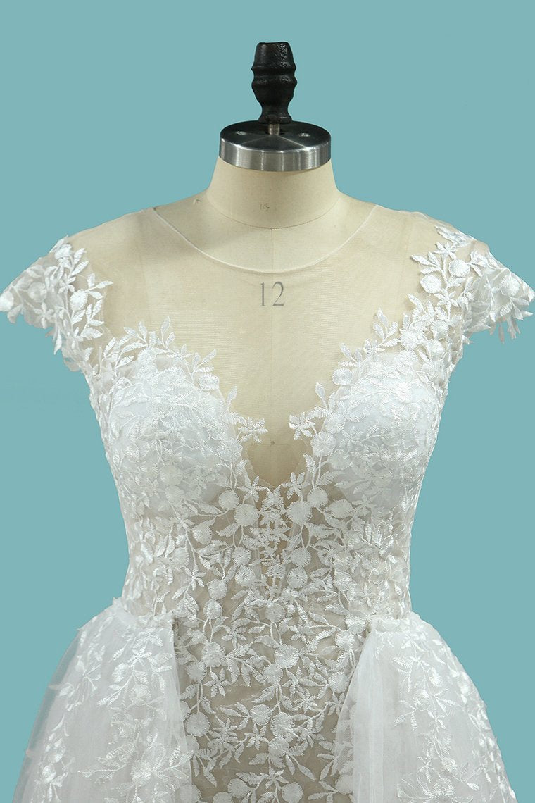 Sexy Beach Scoop Wedding Dresses Sheath Lace See-Through