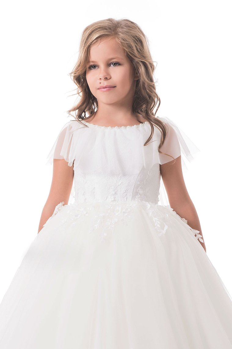 Open Back Scoop Tulle With Applique Ball Gown Flower Girl Dresses