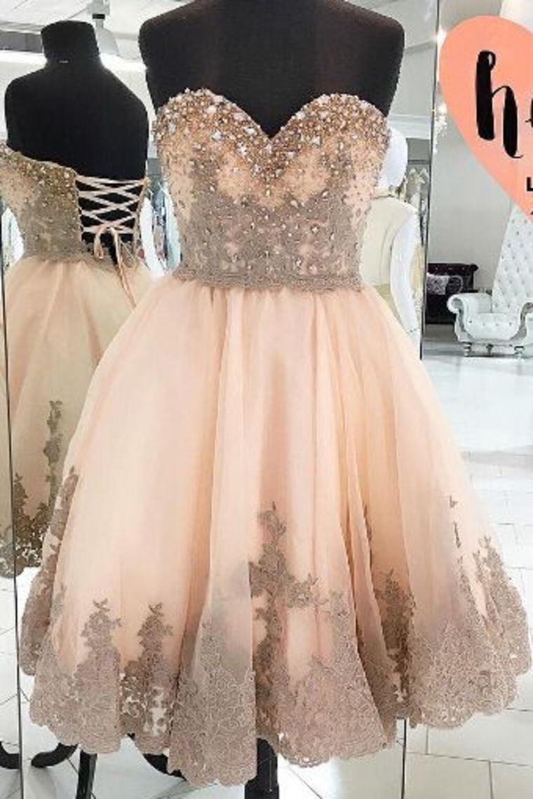 Hot Selling Tulle Homecoming Dresses A Line Sweetheart With Appliques Lace Up