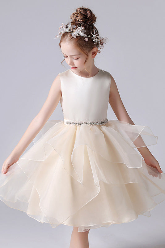 Cute A Line Sleeveless Short Flower Girl Dresses With Beading Waist