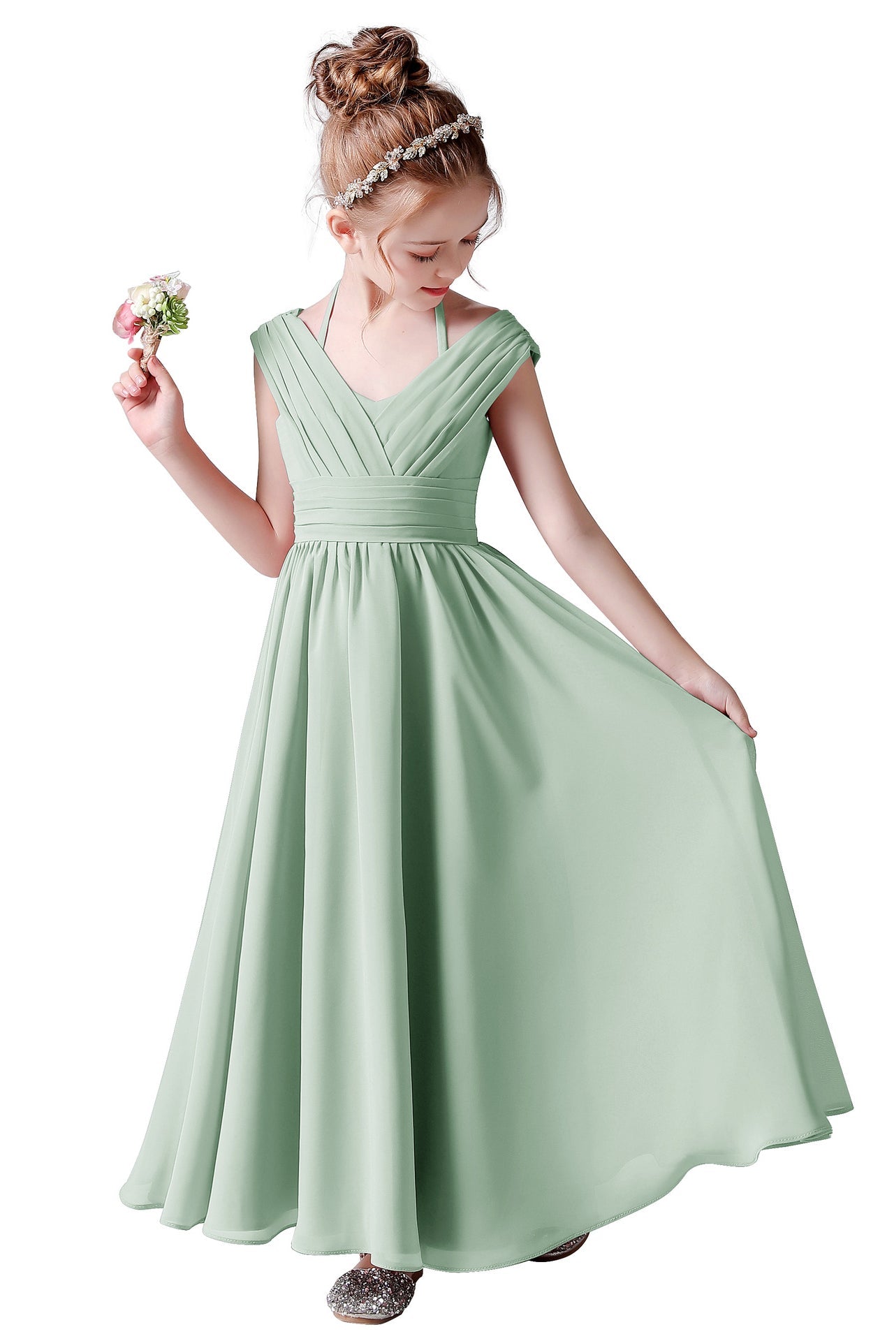 A Line Chiffon Sleeveless Flower Girl Dresses With Pleats