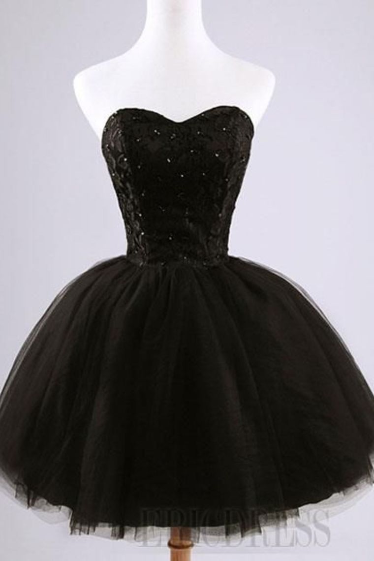 Black Homecoming Dresses Ball Gown Sweetheart Short/Mini With Appliques Lace Up