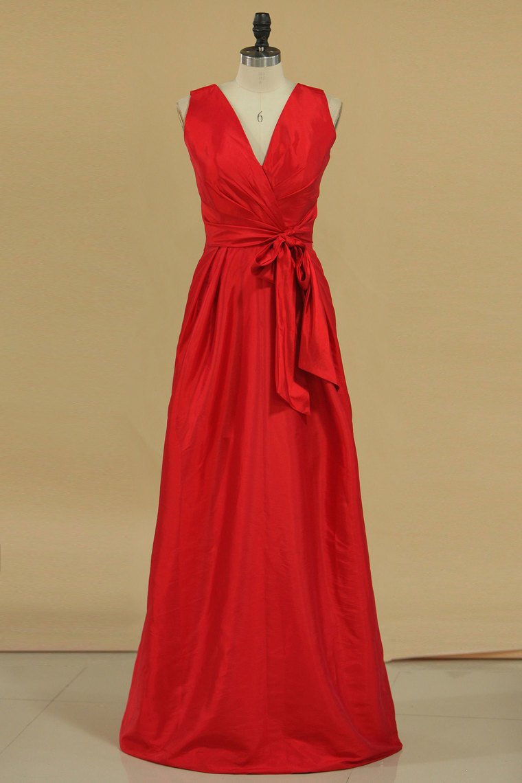 Red Bridesmaid Dresses Cheap Bridesmaid Dresses V Neck Floor Length