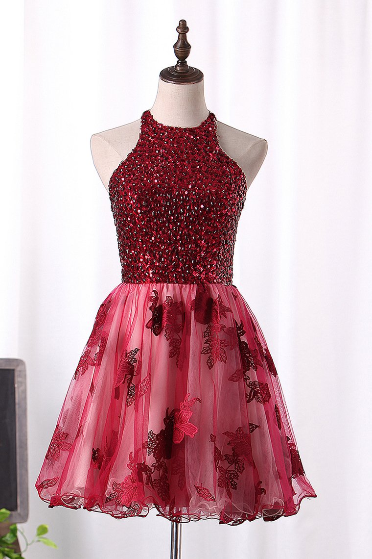 2024 A Line Homecoming Dresses Scoop Tulle With Beads And Applique