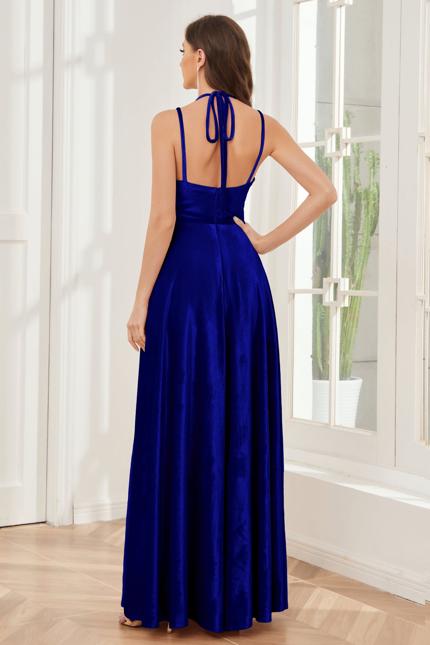 A-line Straps Velvet Bridesmaid Dresses with Slit