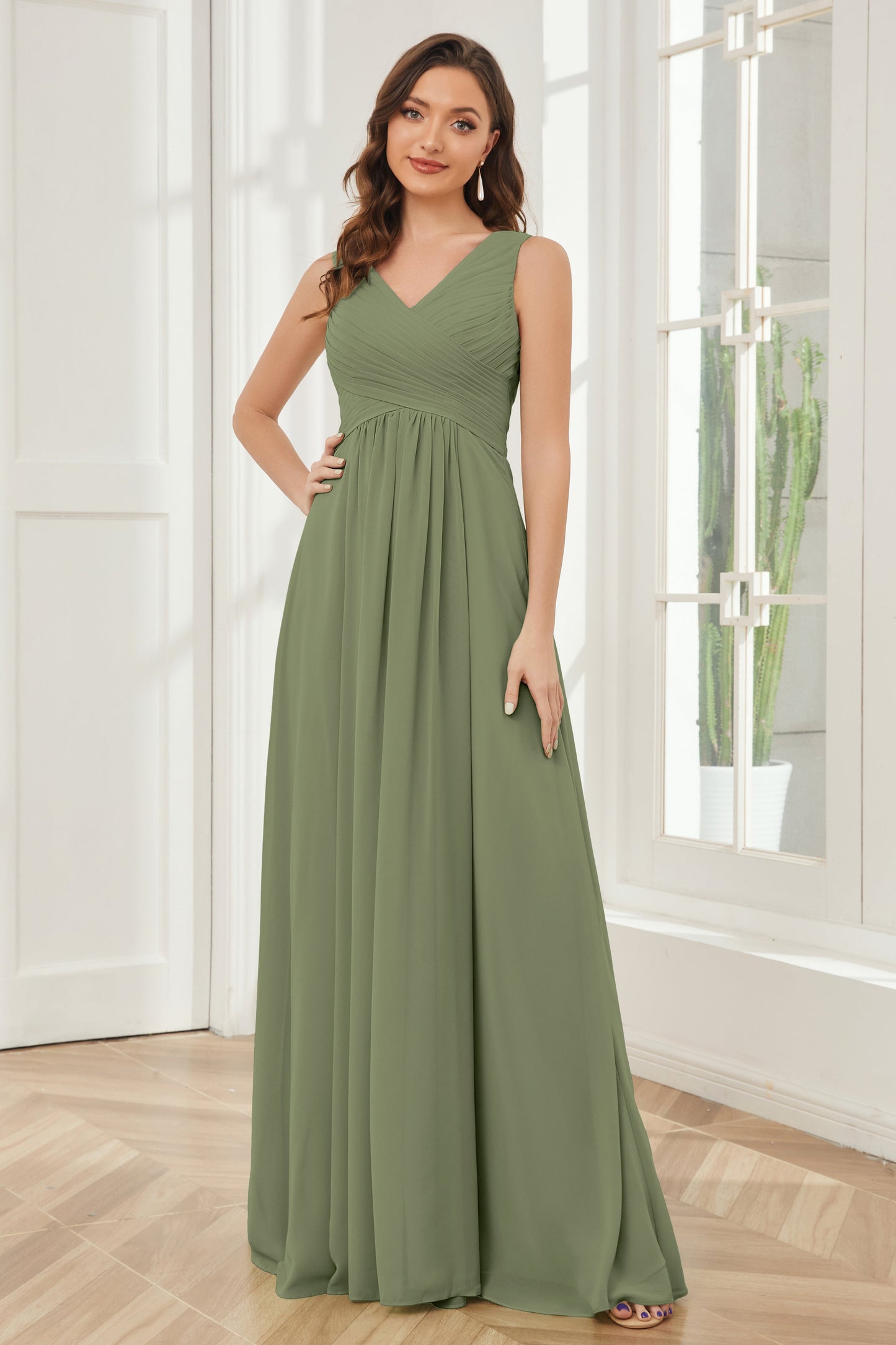 A-line V-neck Floor Length Chiffon Bridesmaid Dresses