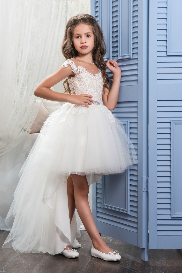 Asymmetrical Scoop With Applique Flower Girl Dresses A Line Tulle