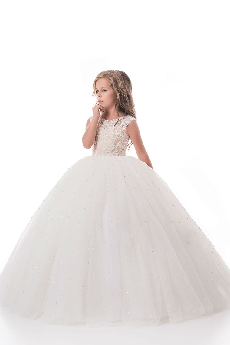 New Arrival Flower Girl Dresses Ball Gown Scoop Tulle With Beads Floor Length