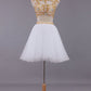 Two-Piece Scoop A Line Short/Mini Homecoming Dresses Tulle Beaded Bodice