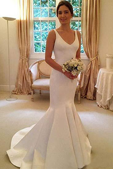 Deep V Neck Backless Vintage Mermaid Sleeveless Wedding Dresses,Bridal Dresses PW329