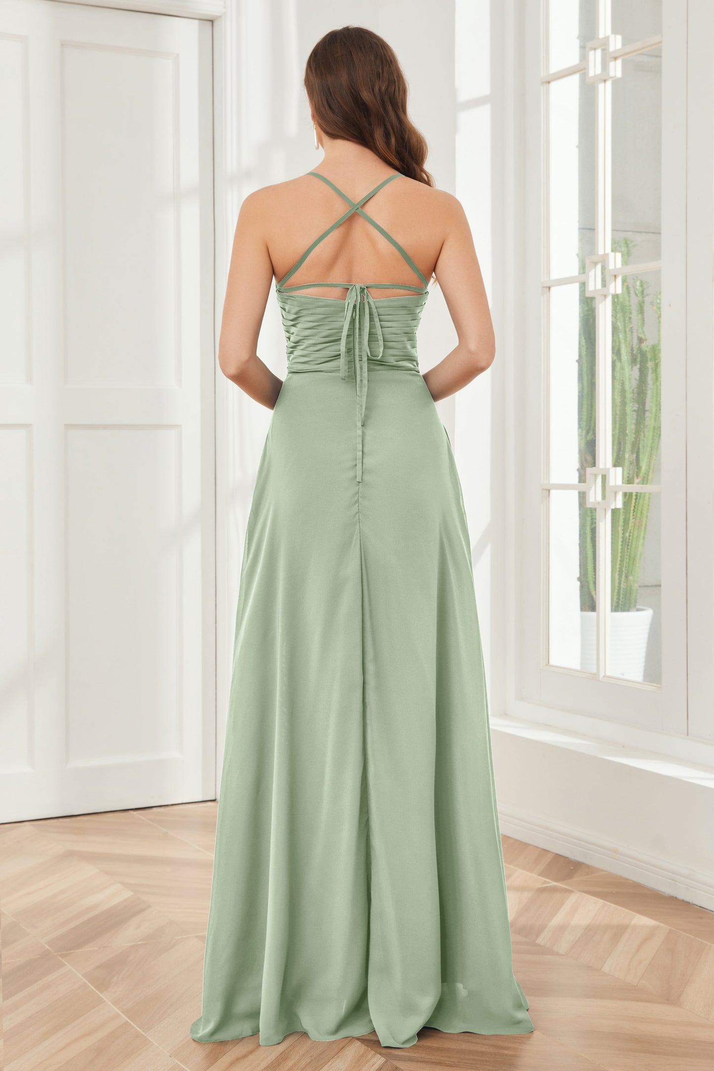 Spaghetti Straps Split Chiffon Bridesmaid Dresses