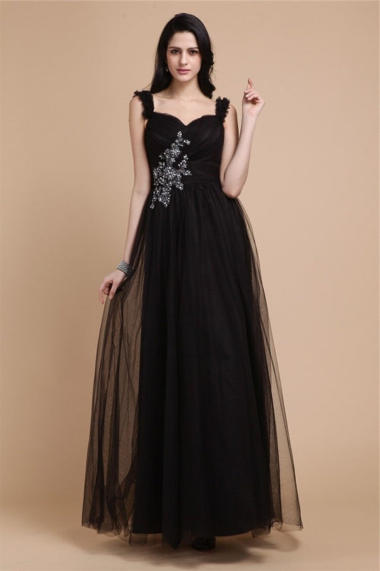 A-Line/Princess Straps Sleeveless Beading Applique Net Dresses DEP0004287