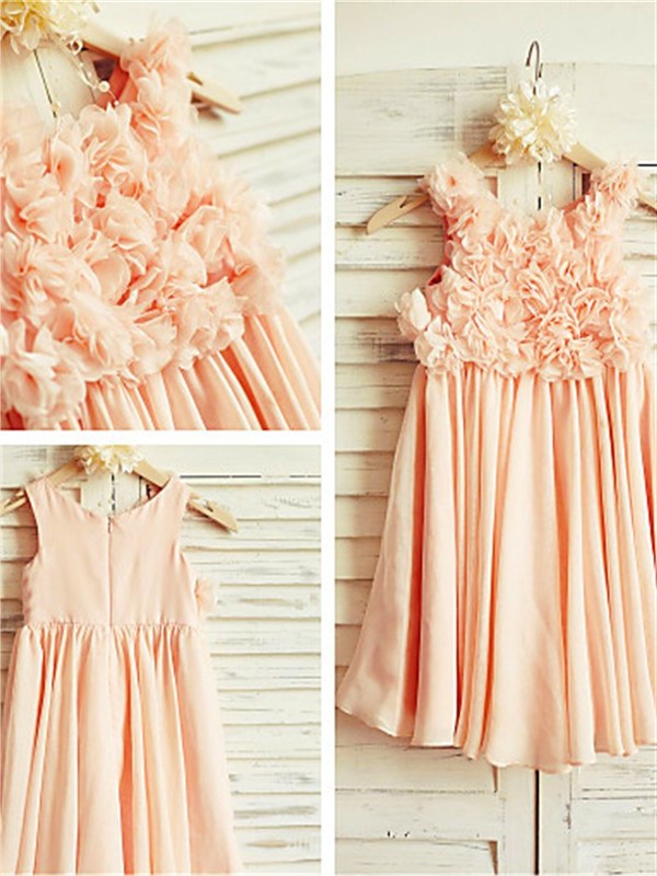 A-line/Princess Straps Sleeveless Ruched Tea-Length Chiffon Flower Girl Dresses DEP0007825