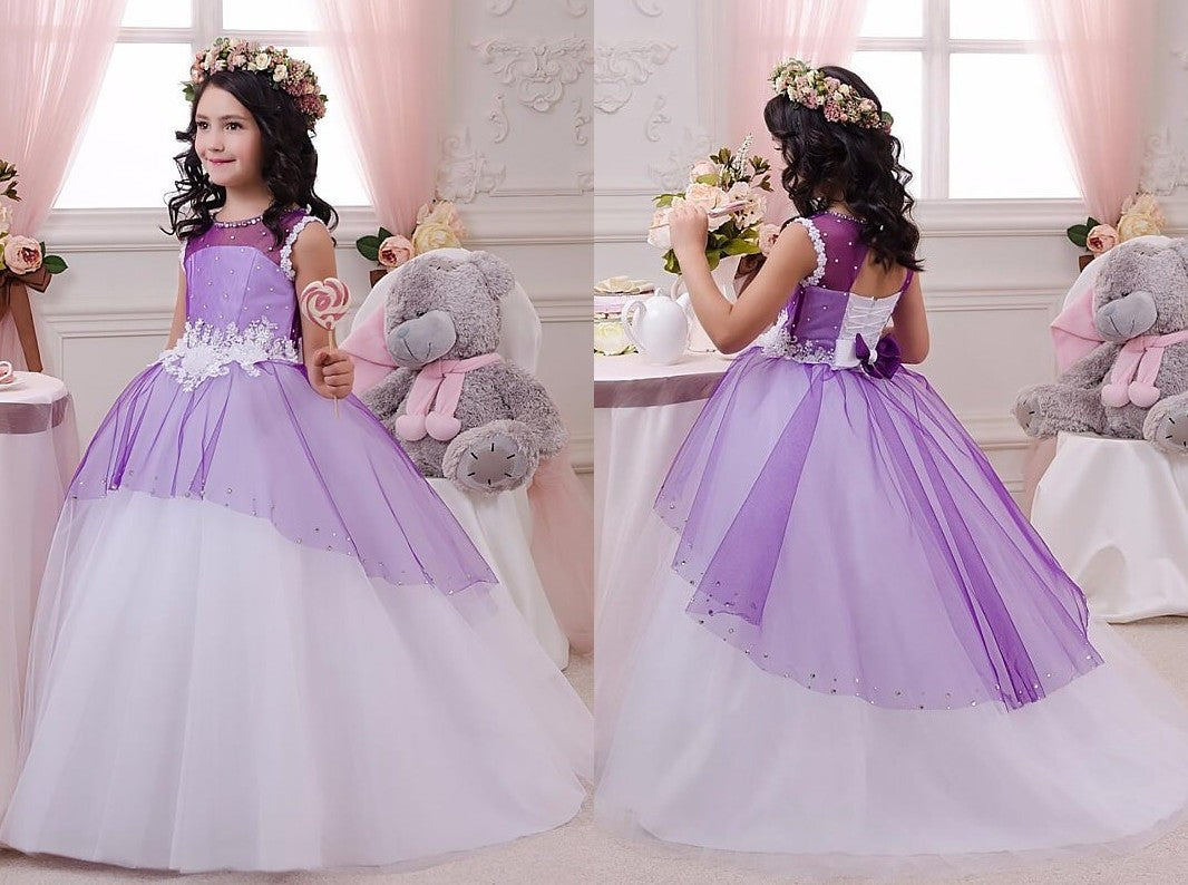 Ball Gown Jewel Sleeveless Applique Floor-Length Tulle Flower Girl Dresses DEP0007658