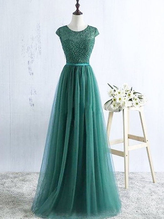 A-Line/Princess Scoop Sleeveless Tulle Floor-Length Dresses DEP0002277