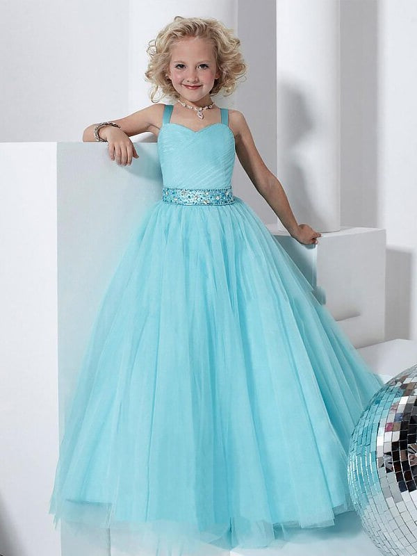 Ball Gown Straps Sleeveless Crystal Floor-Length Tulle Flower Girl Dresses DEP0007592